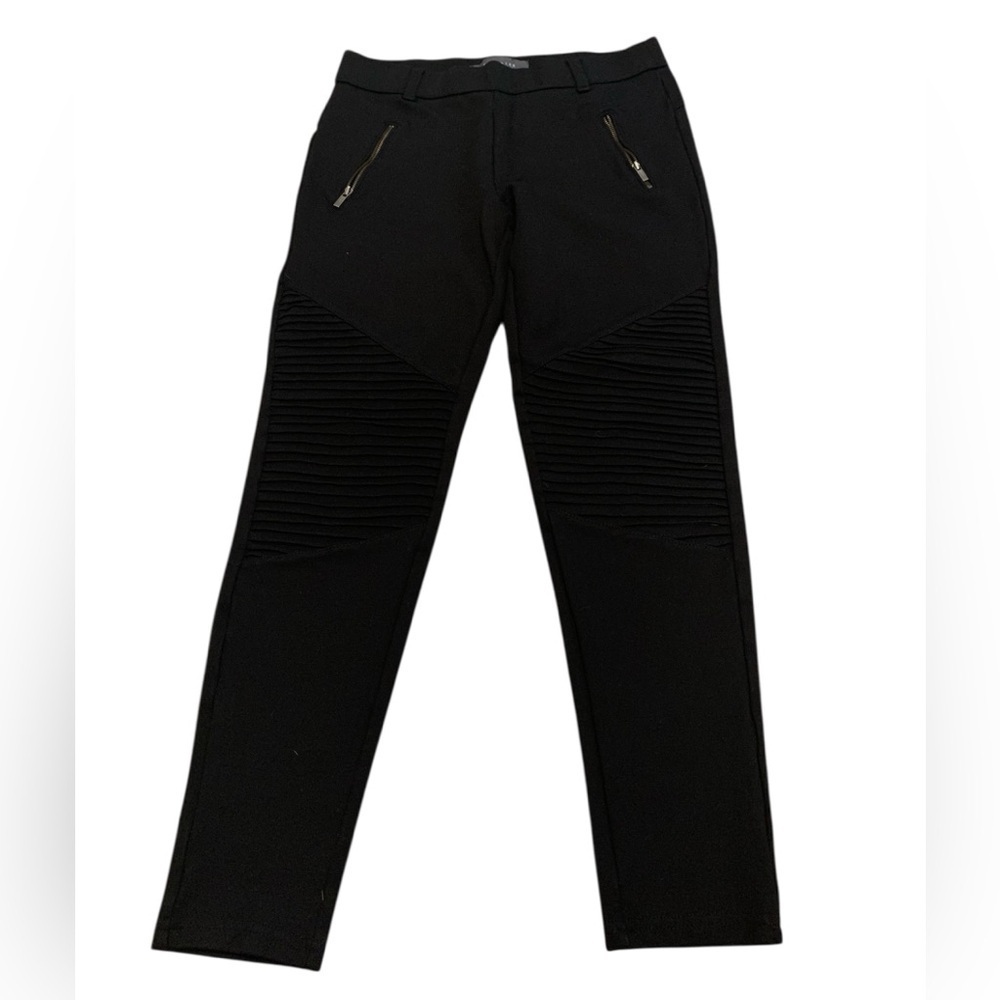 Suzy Shier Black Moto Quilted Panel Zipper Pocket Leggings Pants - Size M
